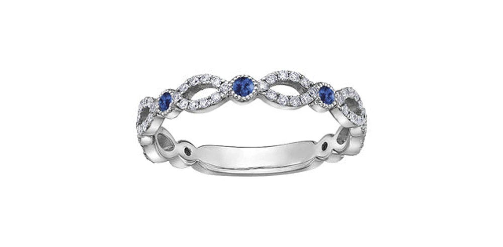 10K White Gold 0.28cttw Genuine Sapphire and 0.18cttw Diamond Ring, size 6.5