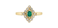 10K Yellow Gold 0.17cttw Genuine Emerald & 0.12cttw Diamond Ring, size 6.5
