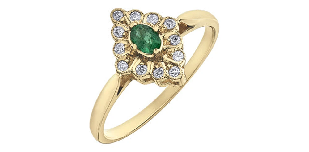10K Yellow Gold 0.17cttw Genuine Emerald & 0.12cttw Diamond Ring, size 6.5
