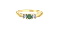 10K Yellow Gold Emerald and Diamond 3 Stone Ring - Size 6