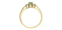 10K Yellow Gold Emerald and Diamond 3 Stone Ring - Size 6