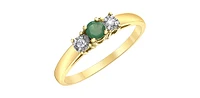10K Yellow Gold Emerald and Diamond 3 Stone Ring - Size 6