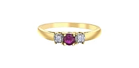 10K Yellow Gold Ruby and Diamond 3 Stone Ring - Size 6