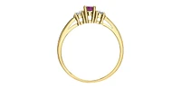 10K Yellow Gold Ruby and Diamond 3 Stone Ring - Size 6