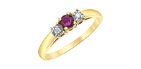 10K Yellow Gold Ruby and Diamond 3 Stone Ring - Size 6