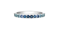 10K White Gold Genuine 2mm White Zircon, Aquamarine, Blue Zircon, Blue Topaz, Tanzanite, Ceylon Sapphire and Sapphire Gemstone Ring, size 6.5