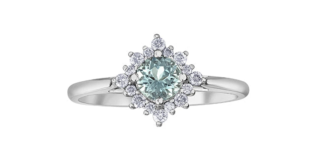 10K White Gold 0.45cttw Aquamarine and 0.176cttw Diamond Ring