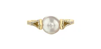 10K Yellow Gold Cultured Pearl and Diamond Ring, Size 6