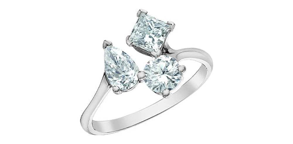 14K Gold 3.0cttw Lab Grown Pear Cut, Round Brilliant Cut and Princess Diamond Ring