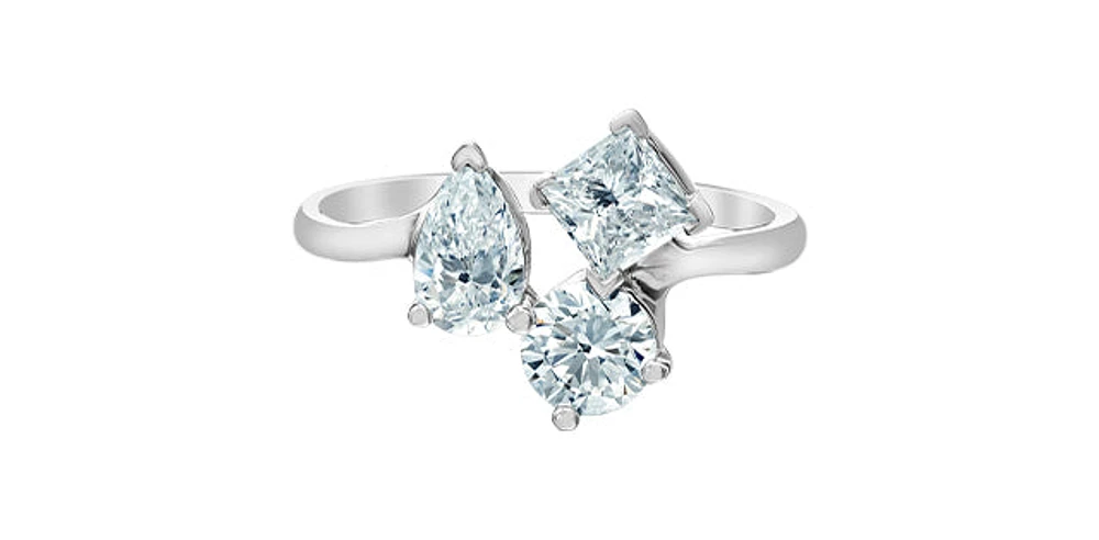 14K Gold 3.0cttw Lab Grown Pear Cut, Round Brilliant Cut and Princess Diamond Ring