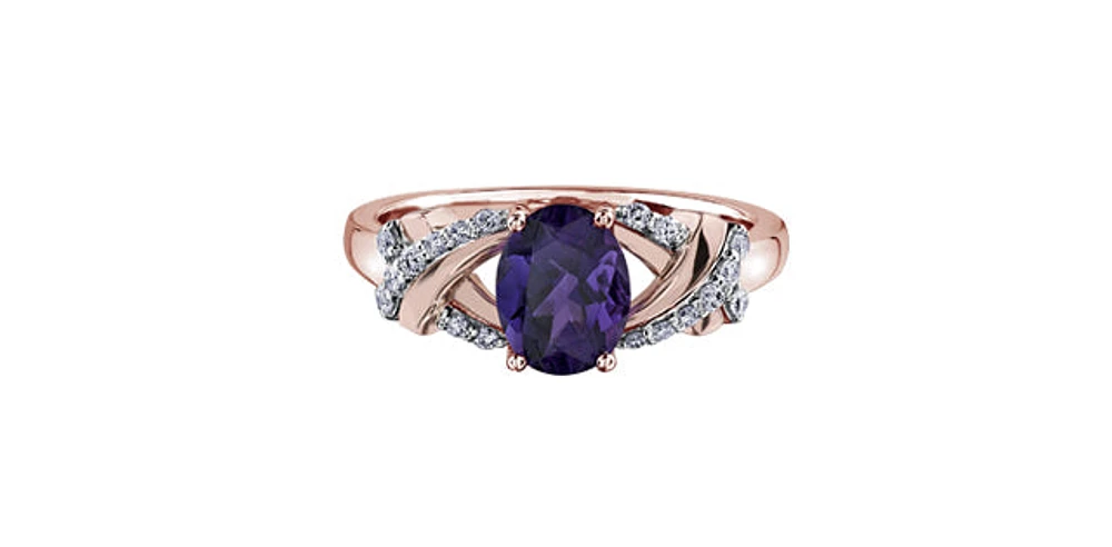 10K Rose Gold Amethyst and Diamond Ring