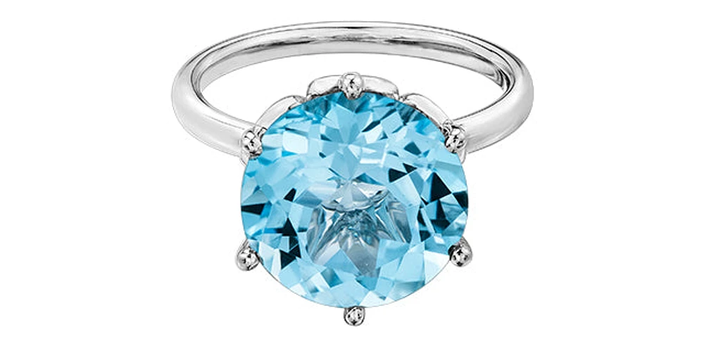 10K White Gold Blue Topaz Ring - Size 6