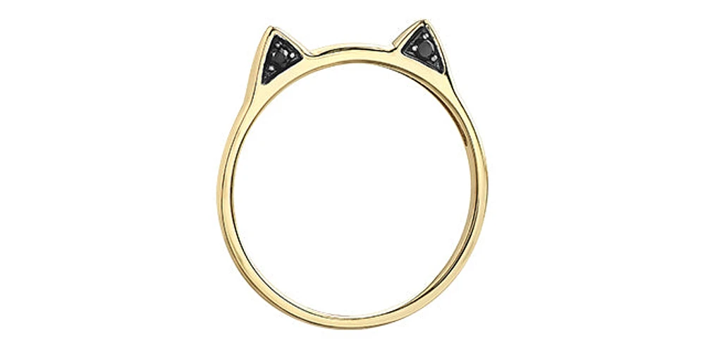 10K Yellow Gold 0.06cttw Treated Black Diamond "Cat" Ring, size 6.5
