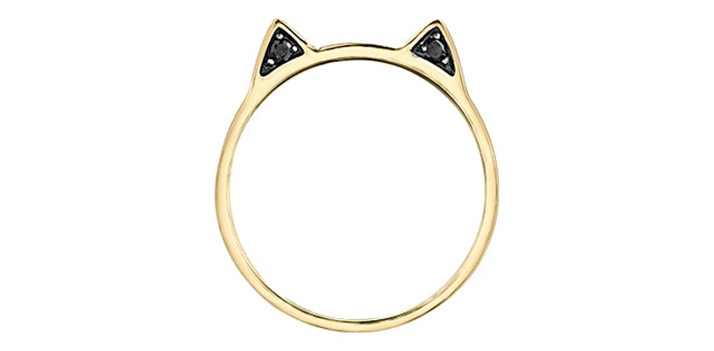 10K Yellow Gold 0.06cttw Treated Black Diamond "Cat" Ring, size 6.5