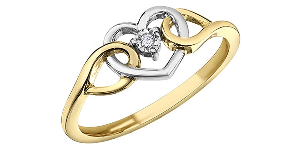 10K Yellow & White Gold Diamond 0.01cttw Heart Ring, Size 6.5