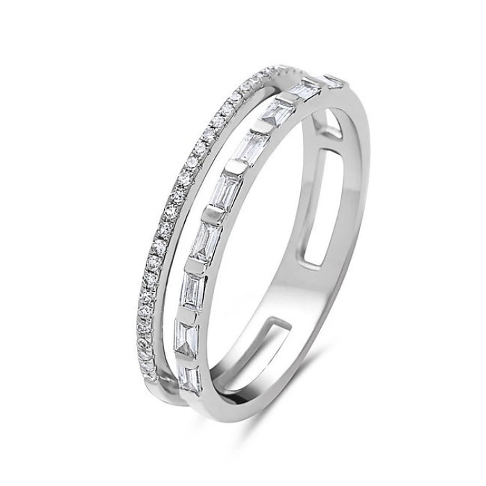 14K White Gold 0.28cttw Baguette Cut & Round Brilliant Cut Diamond Ring, size 6.5