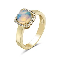 14K Yellow Gold 0.91cttw Opal and 0.09cttw Diamond Halo Ring, 6.5 - / 4.5