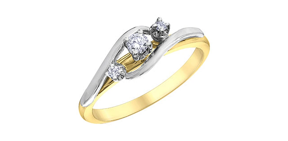 10K Yellow & White Gold 0.11cttw Diamond Engagement Ring, Size 6.5