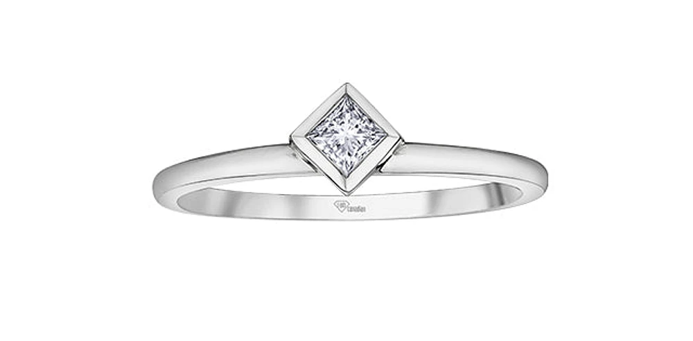 10K White Gold 0.20cttw Canadian Diamond Princess Cut Engagement Ring, 6.5