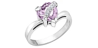 10K White Gold Pink Amethyst and Diamond Ring, size 6