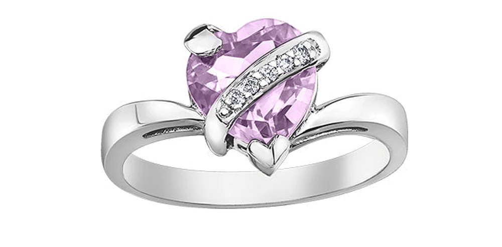 10K White Gold Pink Amethyst and Diamond Ring, size 6