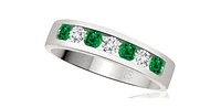 10K White Gold Genuine Emerald & Diamond Band