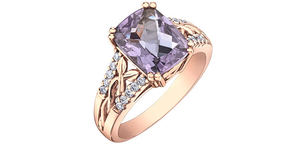 10K Rose Gold Pink Amethyst and Diamond Ring, size 6