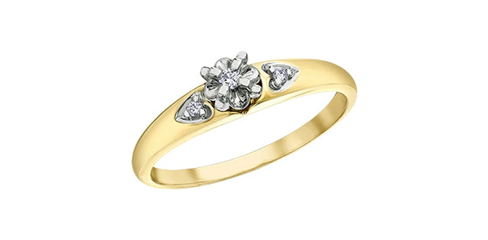 10K Yellow & White Gold 0.04cttw Diamond Engagement Ring, Size 6.5