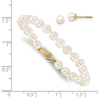14K  4-5mm White Freshwater Cultured Pearl Bracelet and Earring Set