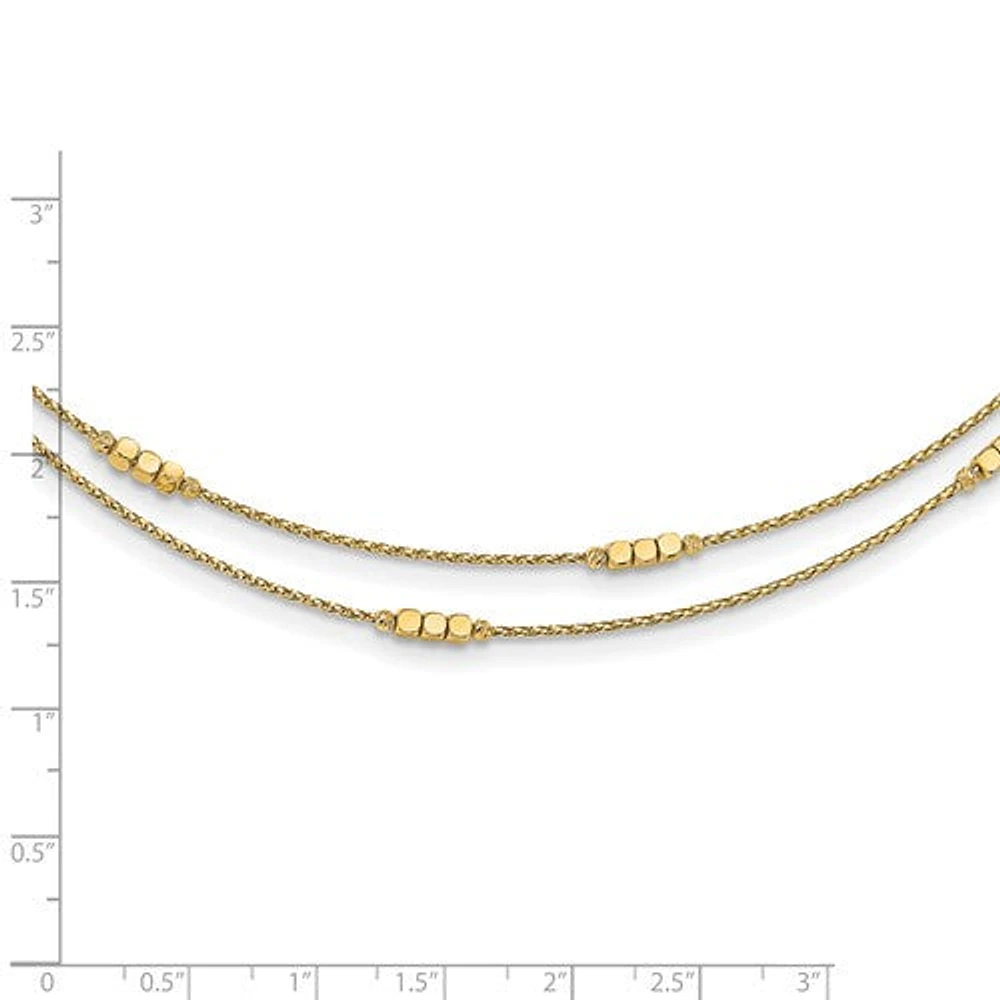 14K Polished D/C Beaded Double Strand with 1 inch ext. Necklace - 17-18 Inches
