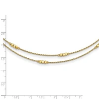 14K Polished D/C Beaded Double Strand with 1 inch ext. Necklace - 17-18 Inches