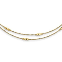 14K Polished D/C Beaded Double Strand with 1 inch ext. Necklace - 17-18 Inches
