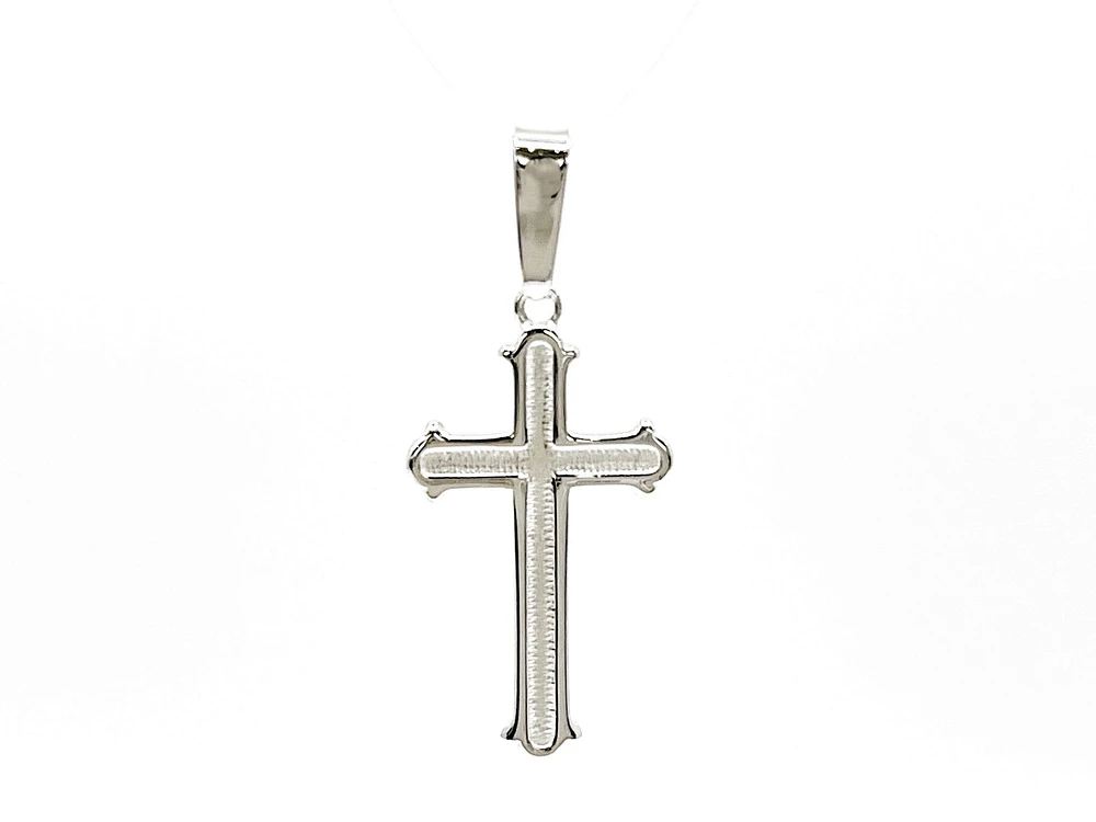 925 Sterling Silver 23mm x 13mm Patterned Flat Cross Charm