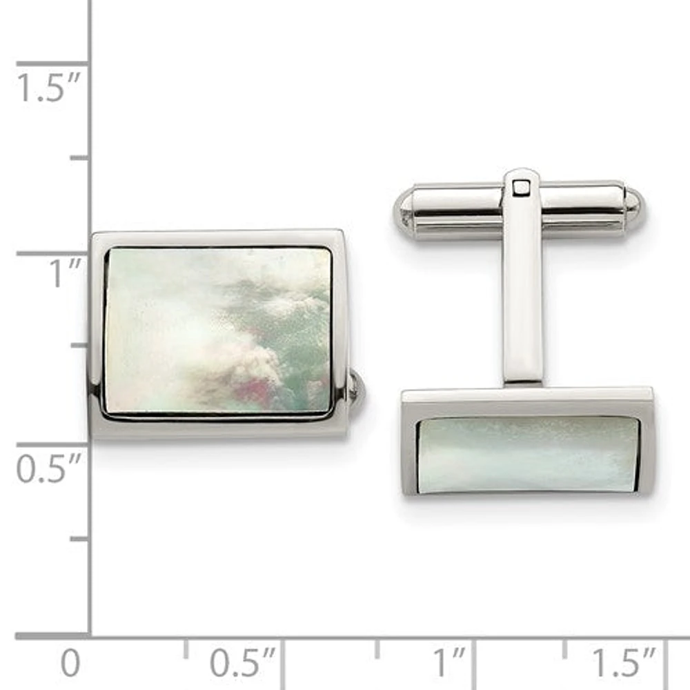 Stainless Steel Polished Mother Of Pearl Cufflinks