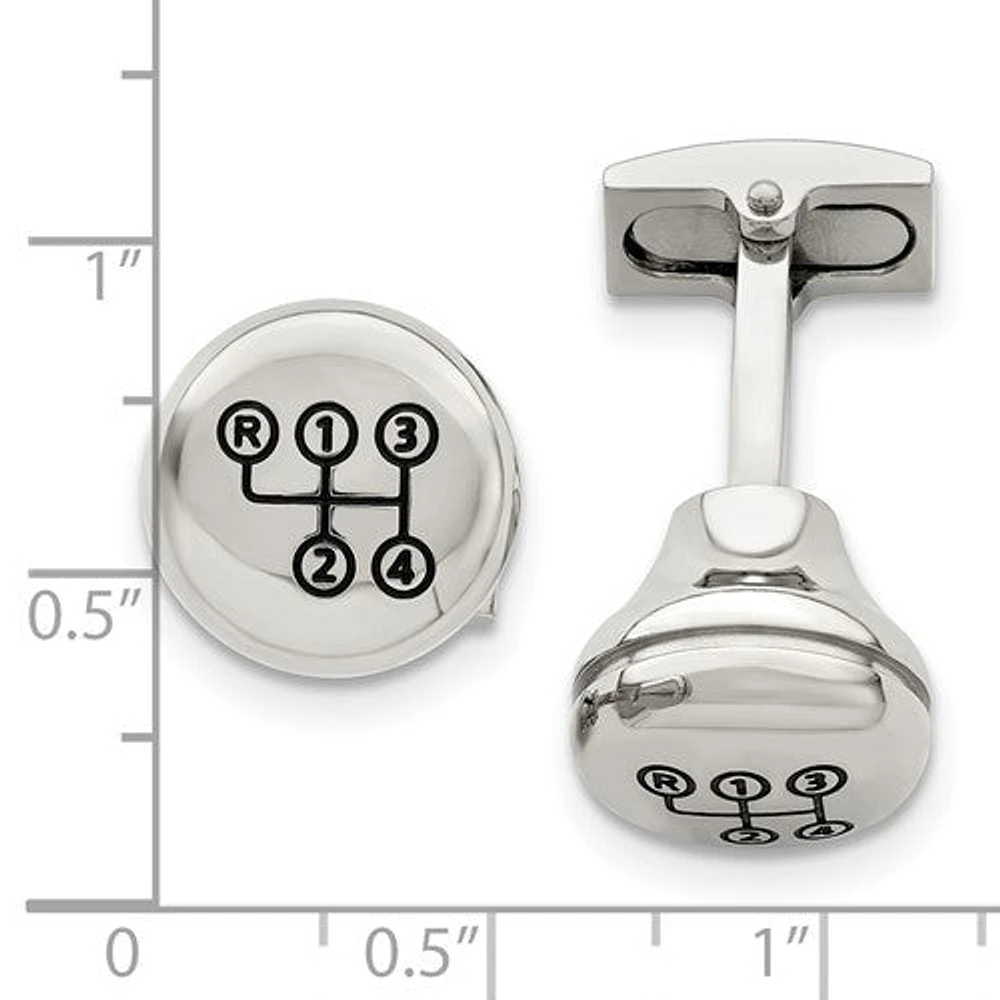 Stainless Steel Polished Enameled Stick Shift Design Cufflinks