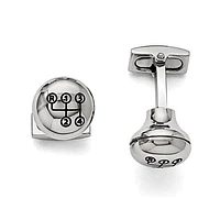 Stainless Steel Polished Enameled Stick Shift Design Cufflinks