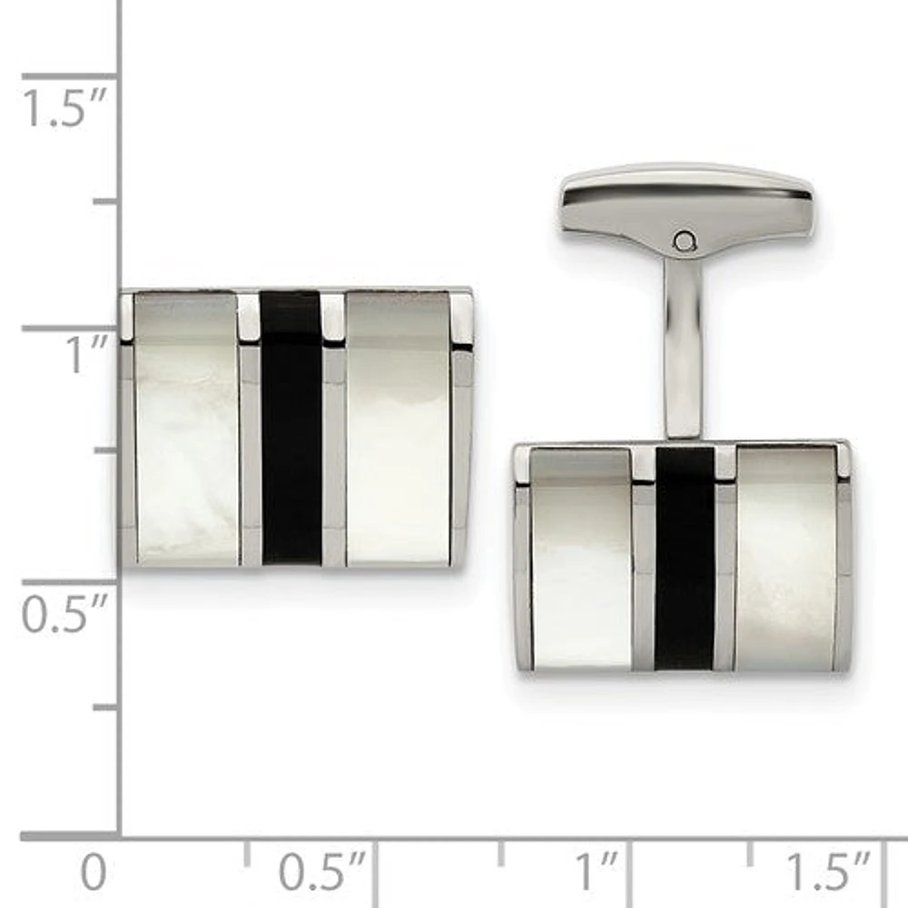 Stainless Steel Polished Mother Of Pearl and Black Onyx Cufflinks