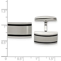 Stainless Steel Brushed and Polished Black Rubber Rectangle Cufflinks