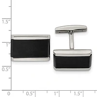 Stainless Steel Polished Black Onyx Rectangle Cufflinks
