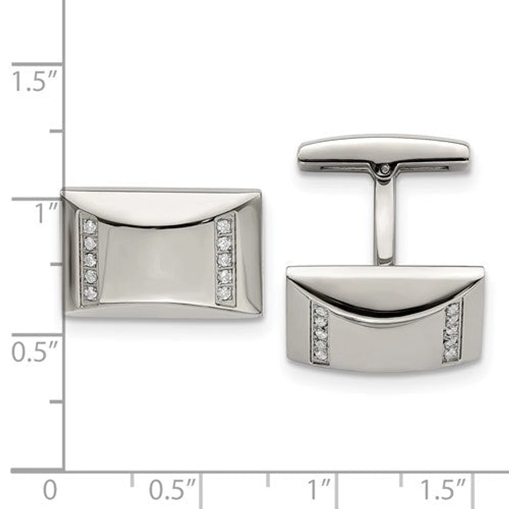 Stainless Steel Polished Cubic Zirconia Rectangle Cufflinks