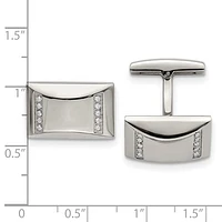Stainless Steel Polished Cubic Zirconia Rectangle Cufflinks