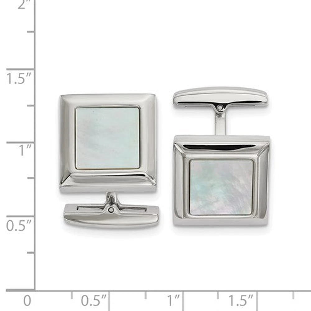 Stainless Steel Polished Mother of Pearl Square Cufflinks
