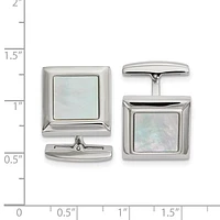 Stainless Steel Polished Mother of Pearl Square Cufflinks
