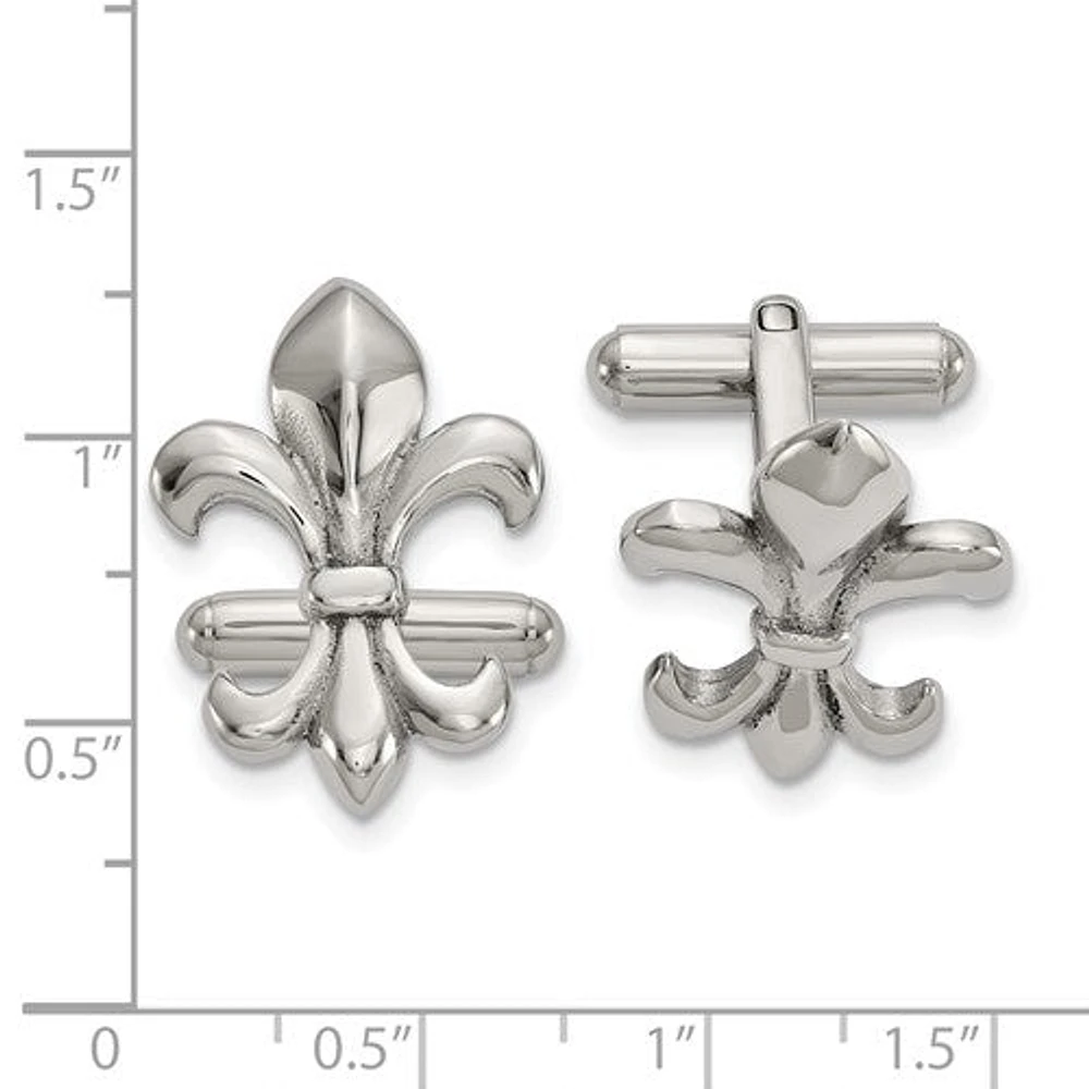 Stainless Steel Polished Fleur de Lis Cufflinks
