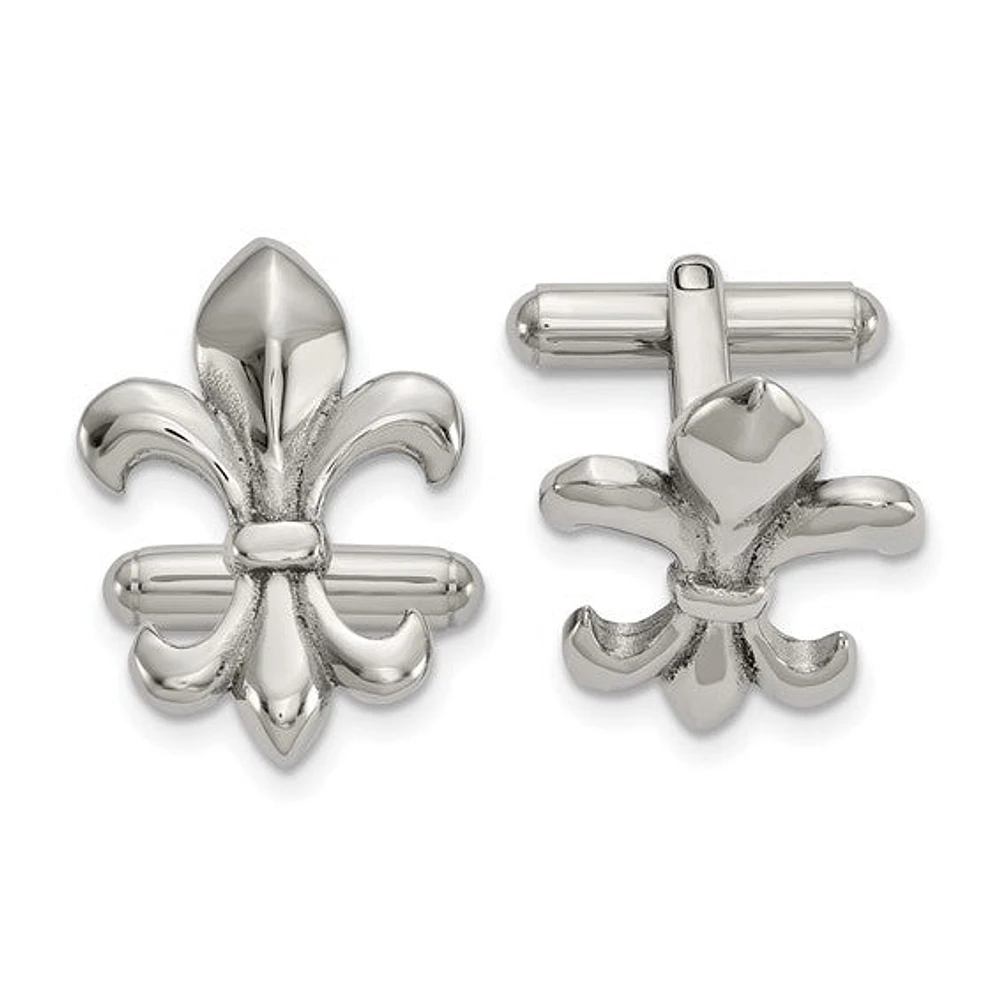 Stainless Steel Polished Fleur de Lis Cufflinks