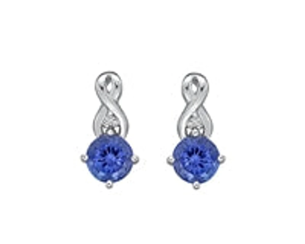 10K White Gold 1.10cttw Genuine Tanzanite & 0.012cttw Diamond Earrings