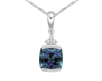 10K White Gold 6mm Cushion Cut Created Alexandrite & 0.007cttw Diamond Pendant, 17"
