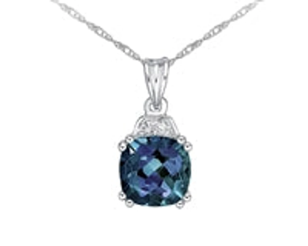10K White Gold 1.00cttw Created Alexandrite & 0.01cttw Diamond Pendant, 17"