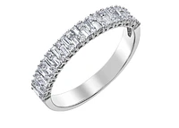 14K White Gold Baguette & Round Cut Diamond Band - Size 6.5