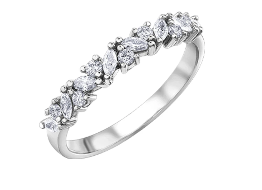 14K White Gold Marquise & Round Cut Diamond Band - 6.5